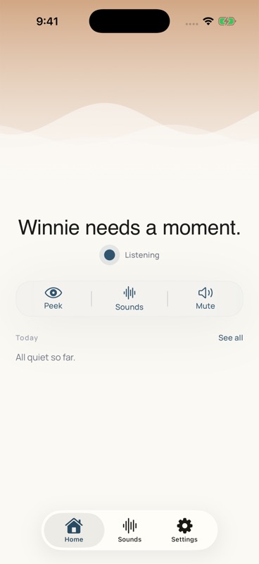 Stilla home screen — Winnie needs a moment